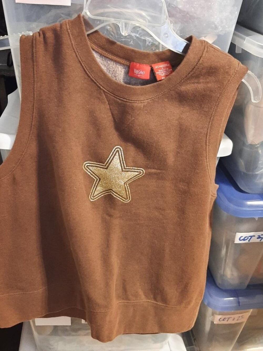 Women Mossimo Vest Cotton Blend Golden Star Front Brown Size L